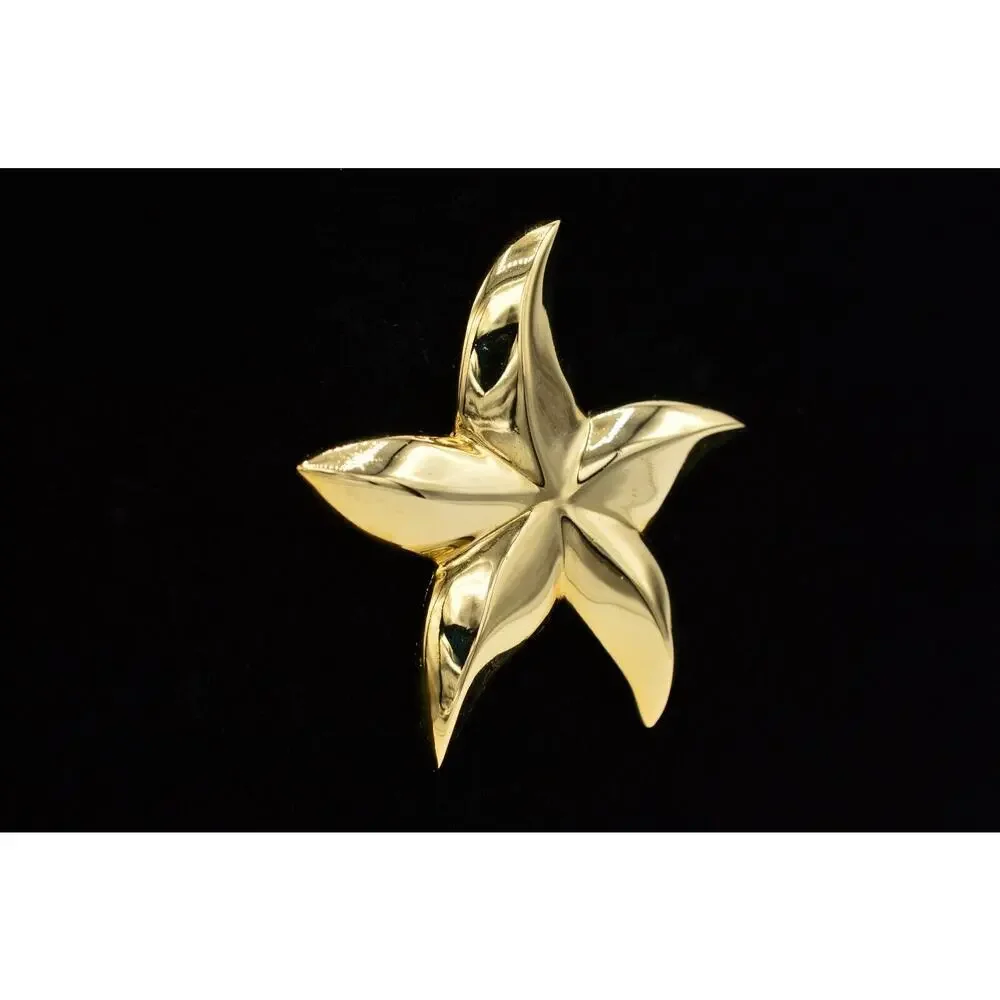 Vintage Star Flower Pin Brooch Large Starfish Gold Tone Chunky NOS 1980s 9B